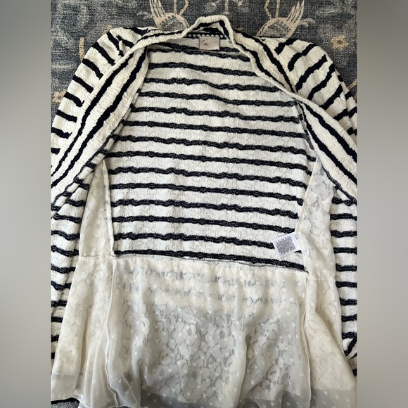 Anthropologie Postmark Bkack and White Striped Lace Cardigan - Picture 6 of 15